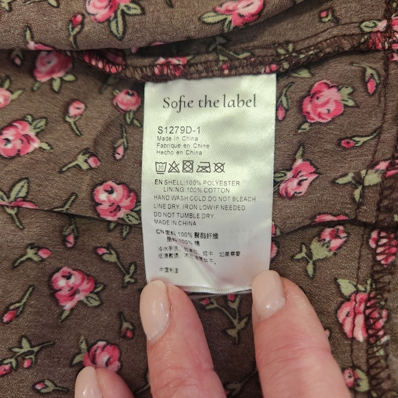 Talulah Tiered Midi Dress Brown Pink Ditsy Floral Smocked w/ Tie Shoulders S - Picture 8 of 13